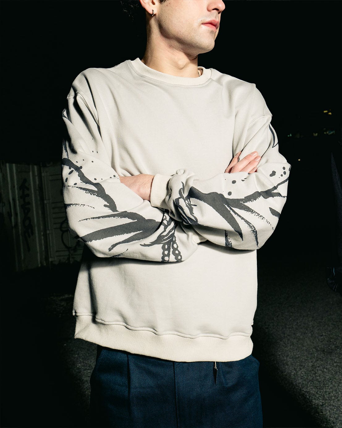 Front on-body view of the Reaper Crewneck in size M.