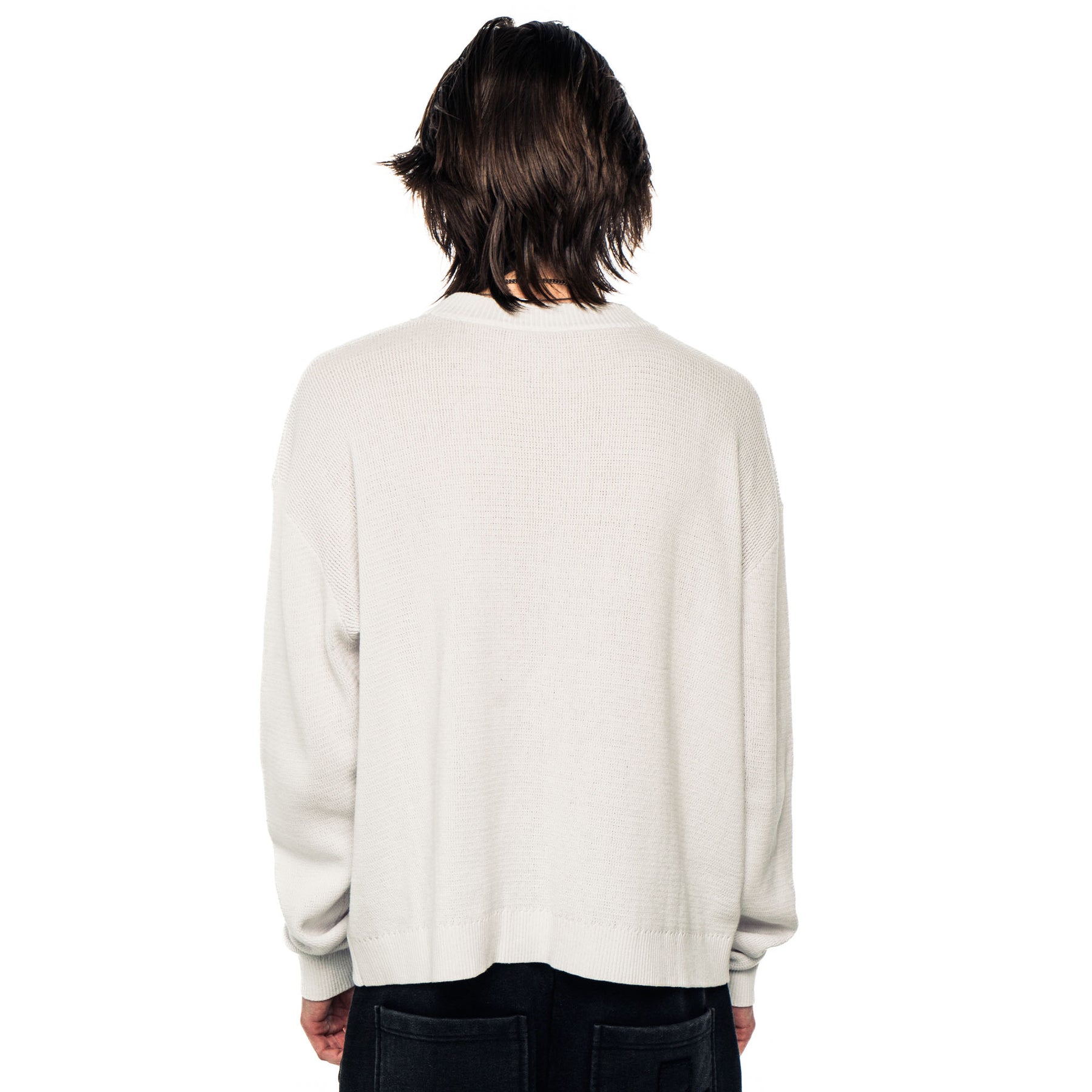 Second on-body view of the Evangelist Sweater in size M.