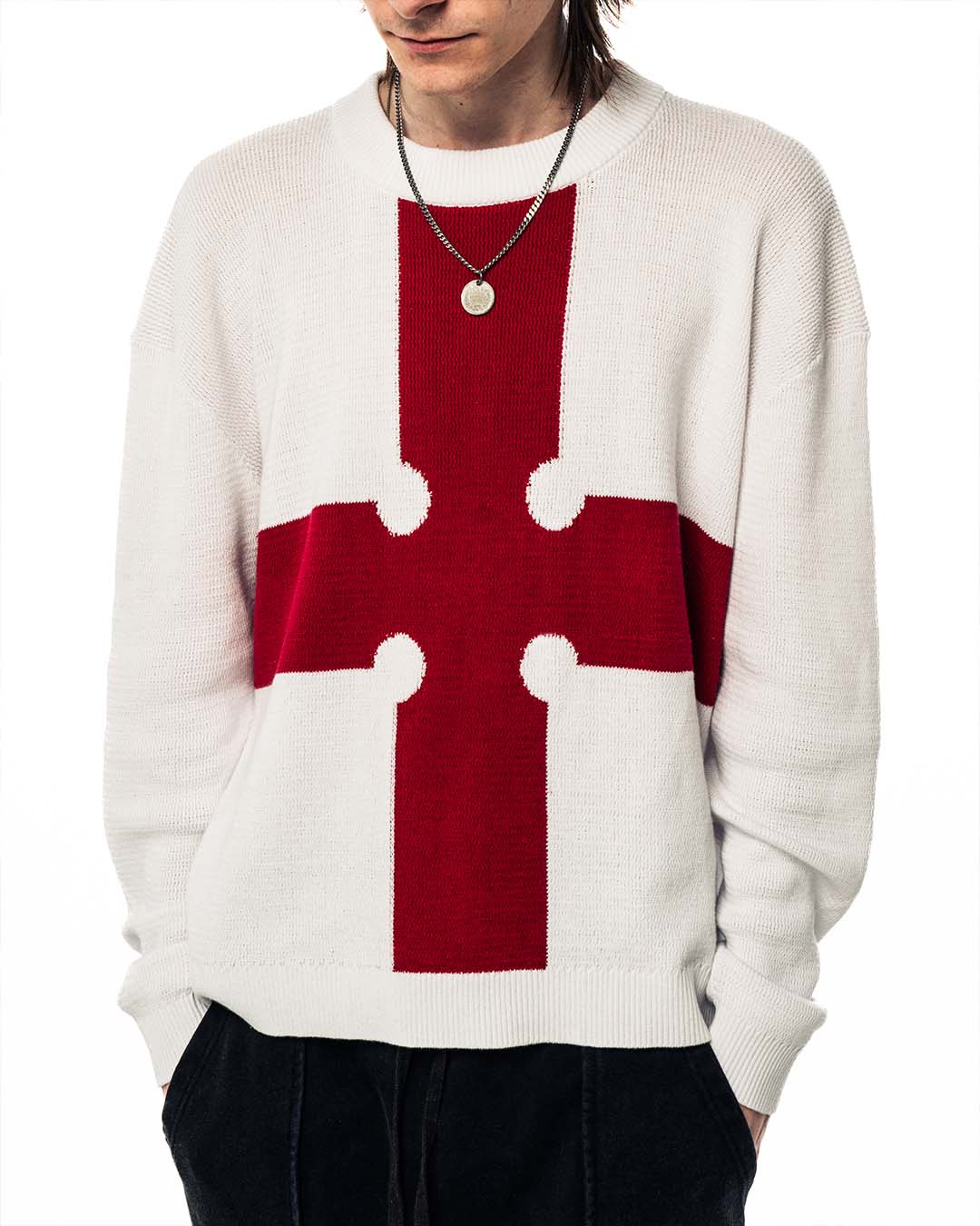 EVANGELIST SWEATER on-body front view